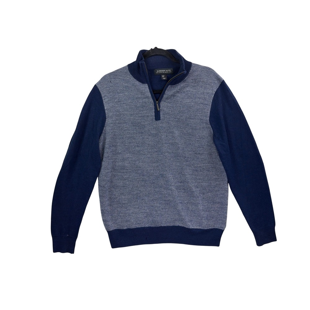 Harrison Davis Quarter Zip Sweater Mens Medium Blue Merino Wool Knit